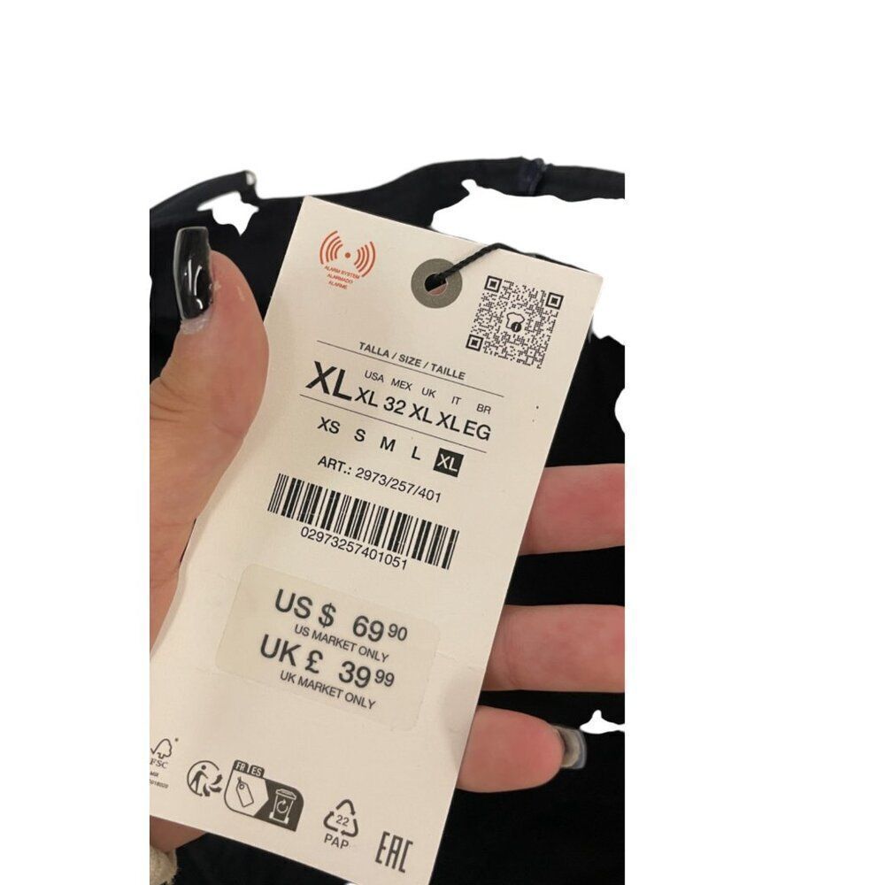 Zara Womens Midi Dress xl Navy Blue Poplin V-Neck Zw Collection 2973/257 NWT - Picture 10 of 14